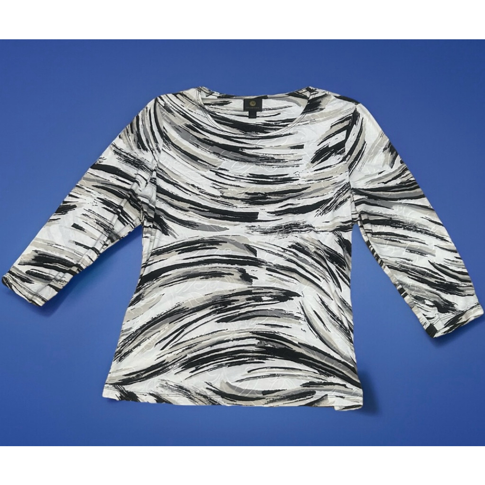 Women's JM Collection Top Size L White Black 3/4 Sleeve